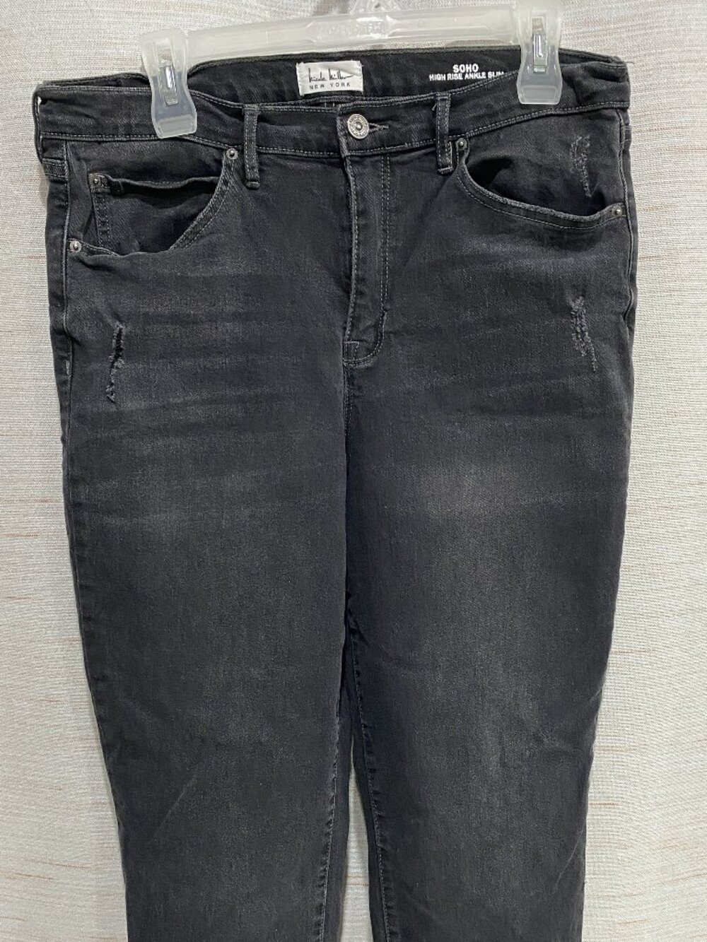 Nicole Miller NY Distressed Denim Jeans Black 14 Womens (226)